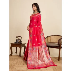 Generic Women's Faux_Banarasi_Silk Woven Saree With Unstitched Blouse 5.5Mtrย (Red)
