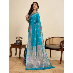 Generic Women's Faux_Banarasi_Silk Woven Saree With Unstitched Blouse 5.5Mtrย (Turquoise)