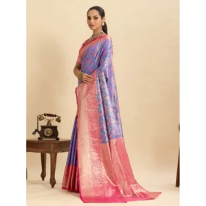 Generic Women's Faux_Banarasi_Silk Woven Saree With Unstitched Blouse 5.5Mtrย (Blue)