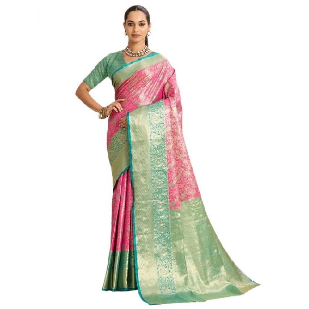 Generic Women's Faux_Banarasi_Silk Woven Saree With Unstitched Blouse 5.5Mtr (Pink) - Image 3