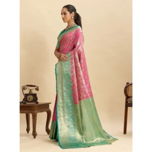 Generic Women's Faux_Banarasi_Silk Woven Saree With Unstitched Blouse 5.5Mtrย (Pink)