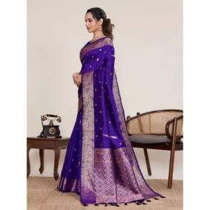 Generic Women's Jacquard Woven Saree With Unstitched Blouse 5.5Mtrย (Blue)