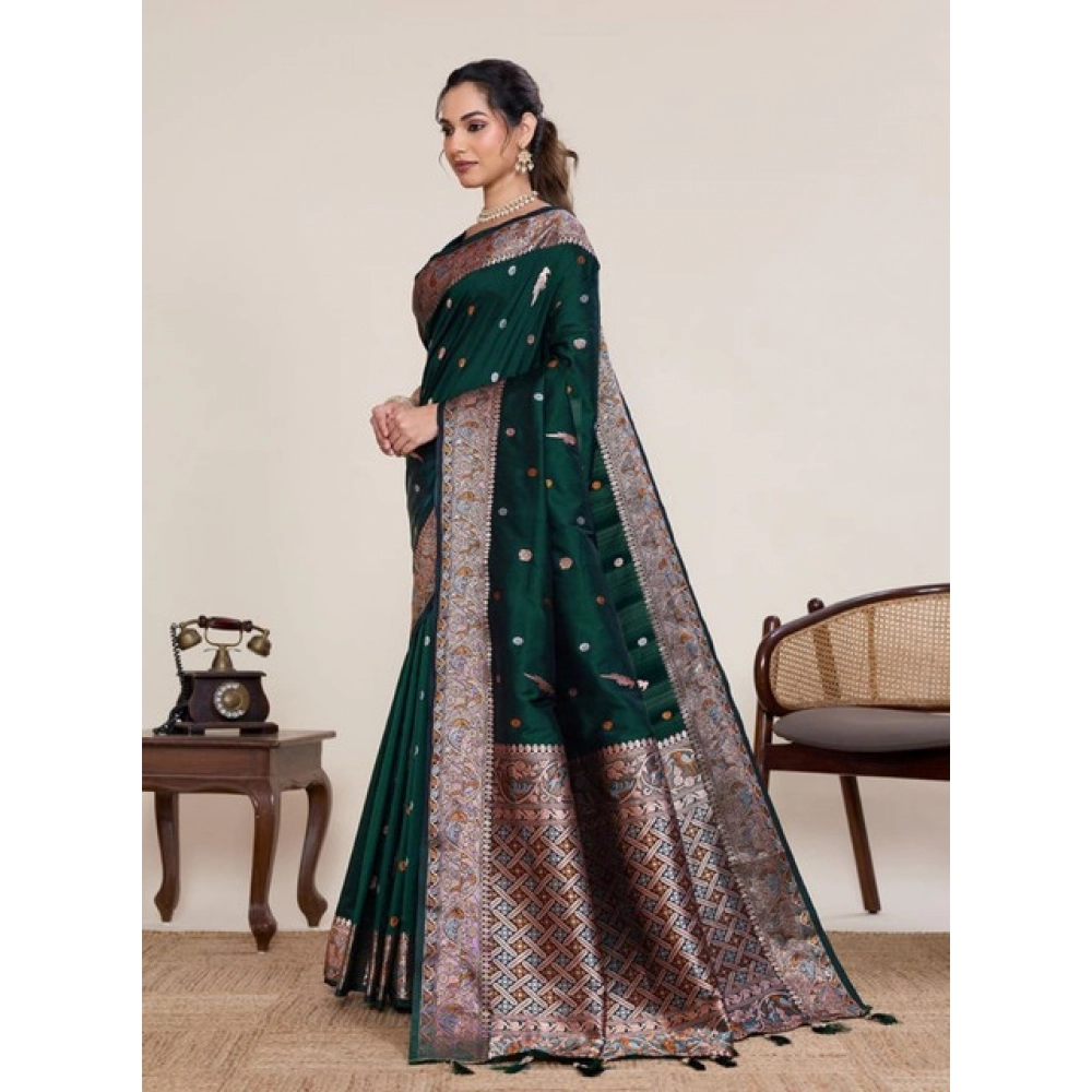 Generic Women's Jacquard Woven Saree With Unstitched Blouse 5.5Mtr (Green)