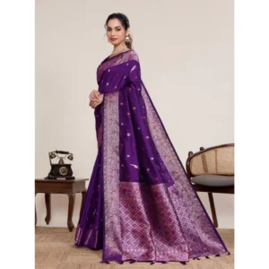 Generic Women's Jacquard Woven Saree With Unstitched Blouse 5.5Mtrย (Purple)