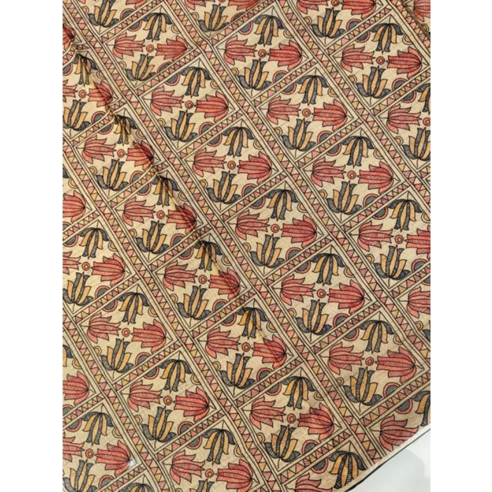 Generic Women's Tussar Silk Madhubani Saree With Unstitched Blouse 5.5Mtr (Black) - Image 3