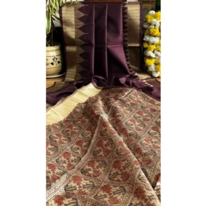 Generic Women's Tussar Silk Madhubani Saree With Unstitched Blouse 5.5Mtrย (Coffee)