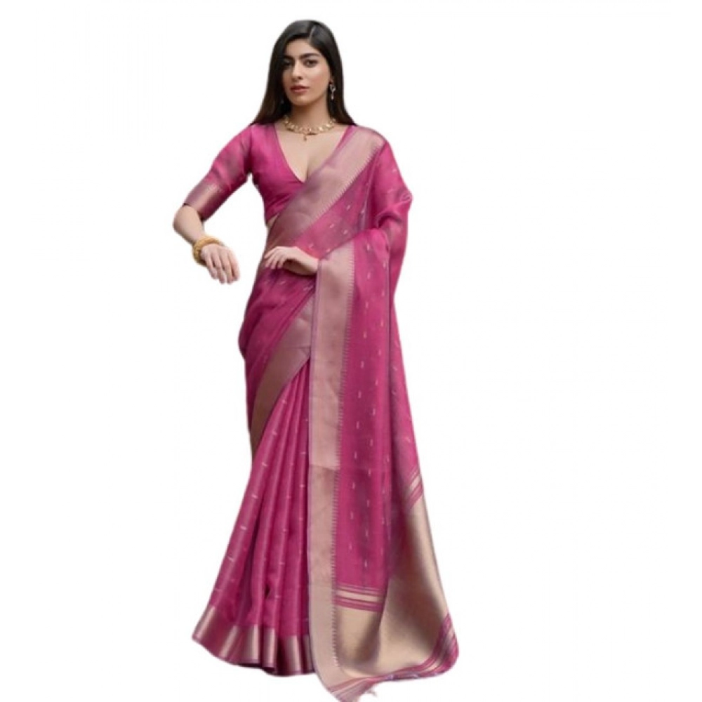 Generic Women's Silk_Blend Butti Pattern Saree With Unstitched Blouse 5.5Mtr (Pink) - Image 4