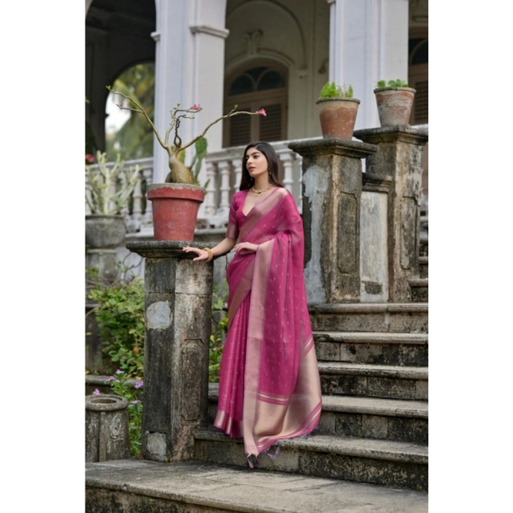 Generic Women's Silk_Blend Butti Pattern Saree With Unstitched Blouse 5.5Mtr (Pink)