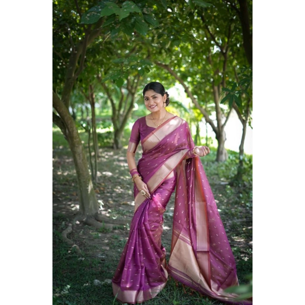 Generic Women's Silk_Blend Butti Pattern Saree With Unstitched Blouse 5.5Mtr (Purple)