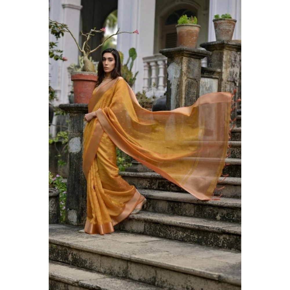 Generic Women's Silk_Blend Butti Pattern Saree With Unstitched Blouse 5.5Mtr (Mustard) - Image 2