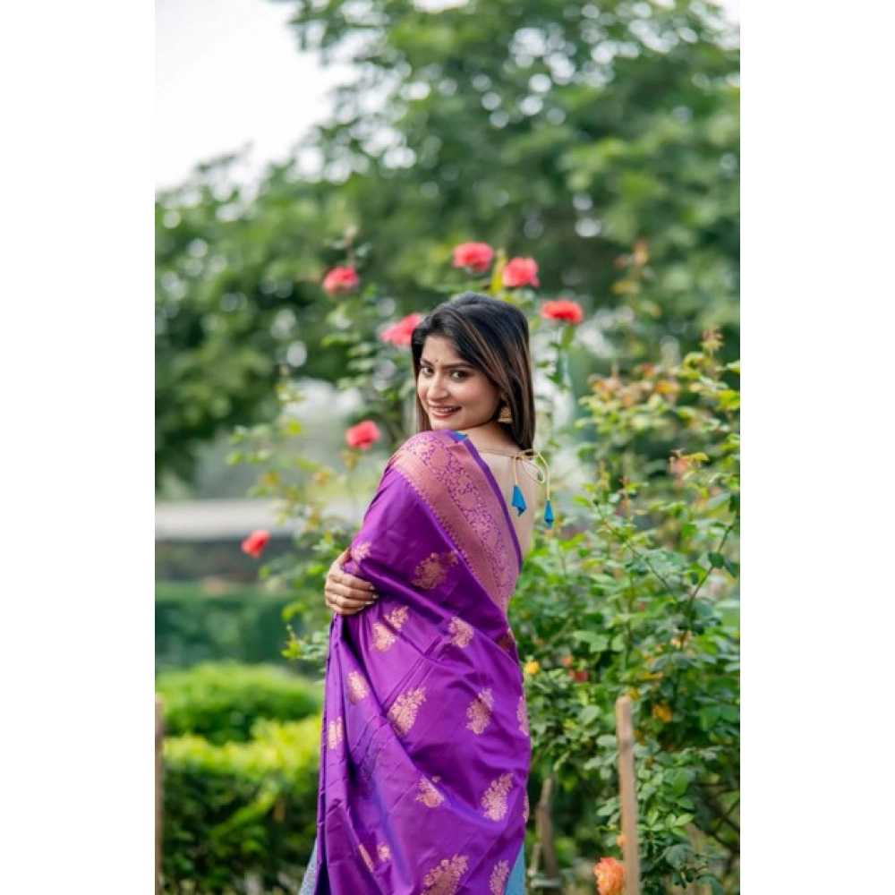 Generic Women's Katan_Silk Zari_Weaving Saree With Unstitched Blouse 5.5Mtr (Purple)