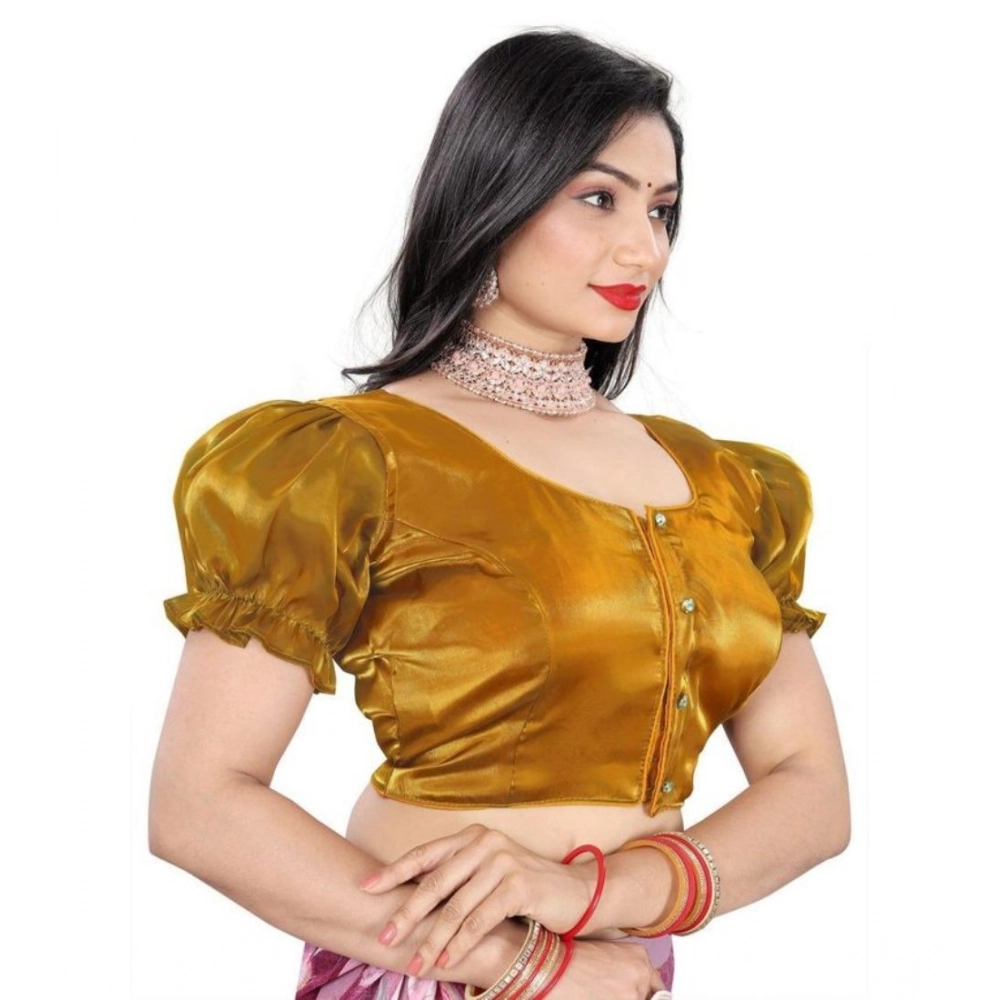Generic Women's Jimmy Solid Designer Neck Elastic Sleeve Readymade Blouse (Gold 38 , Alterable up to 42)-PID65828 - Image 2