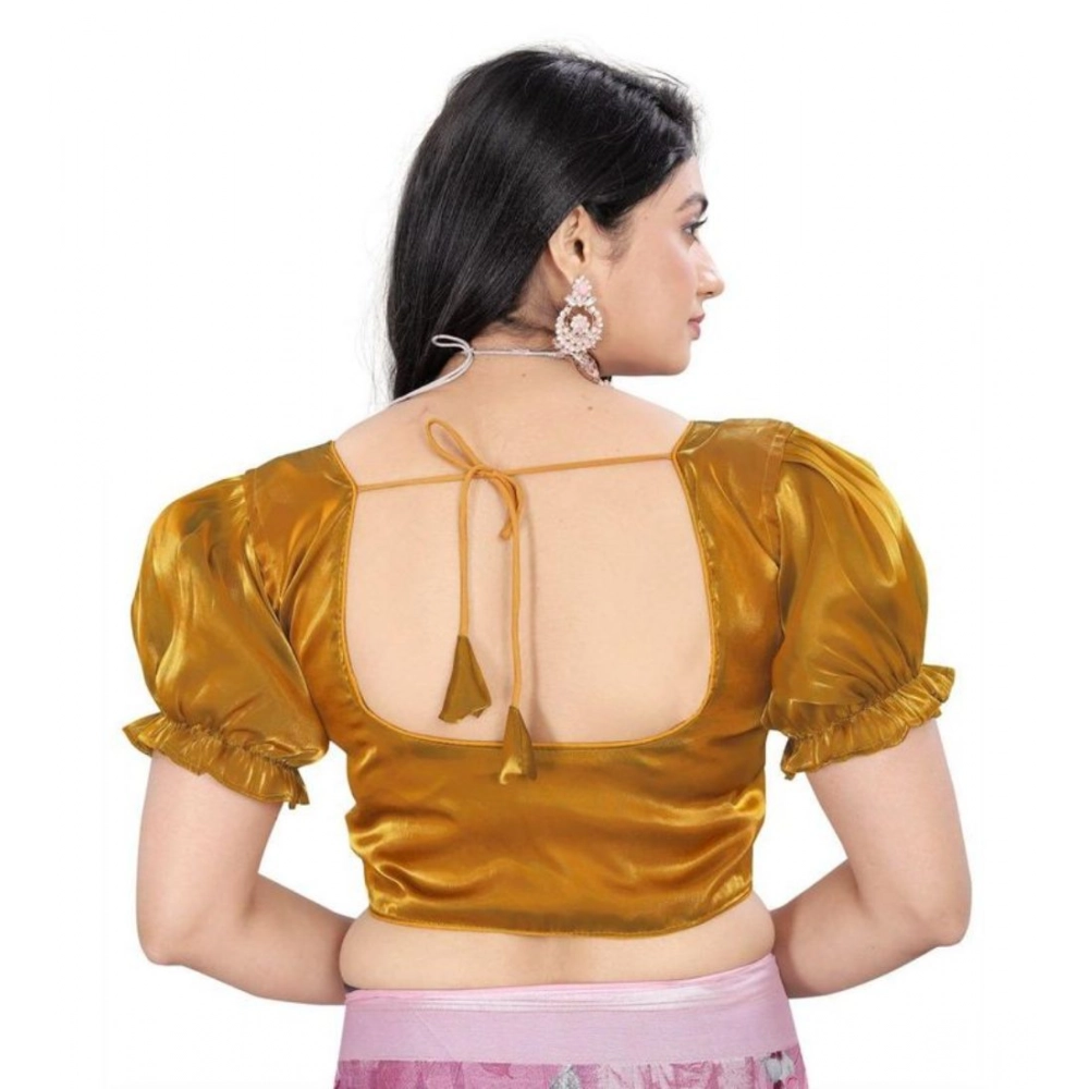 Generic Women's Jimmy Solid Designer Neck Elastic Sleeve Readymade Blouse (Gold 38 , Alterable up to 42)-PID65828 - Image 4