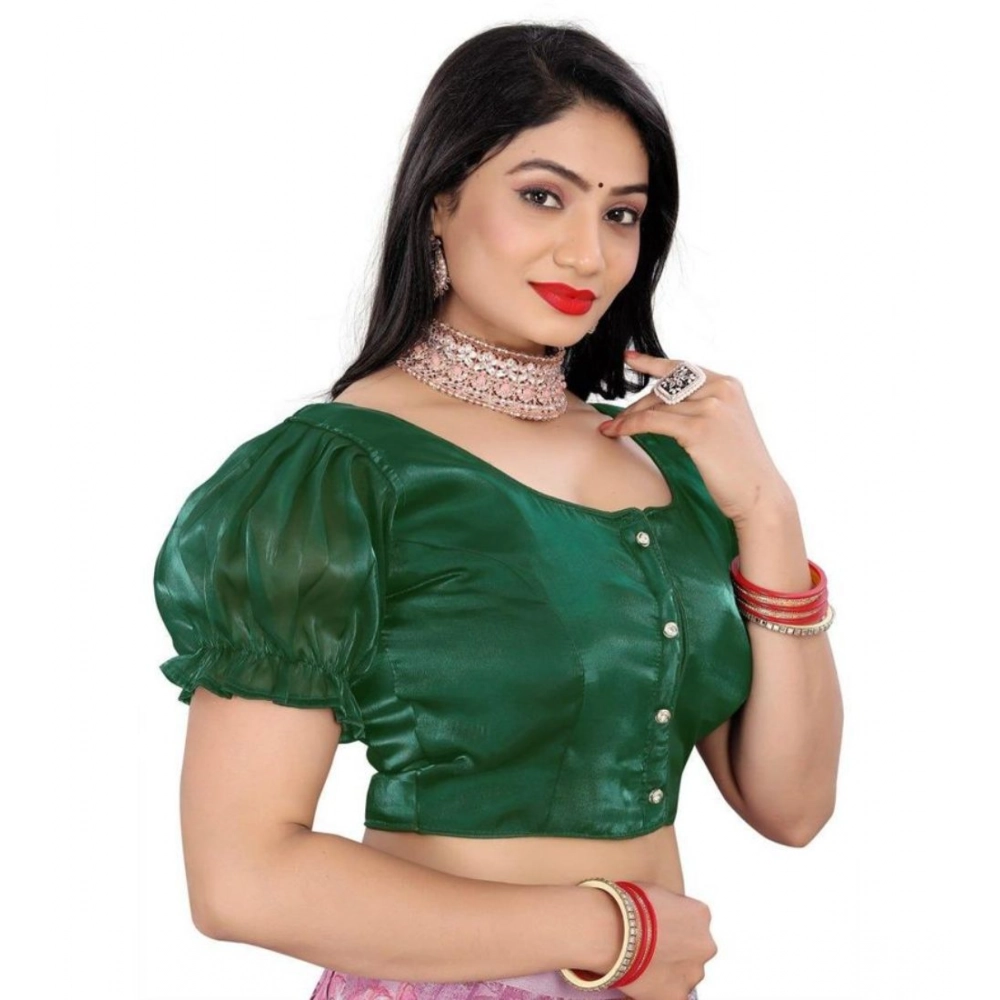 Generic Women's Jimmy Solid Designer Neck Elastic Sleeve Readymade Blouse (Green 38 , Alterable up to 42)-PID65829 - Image 2