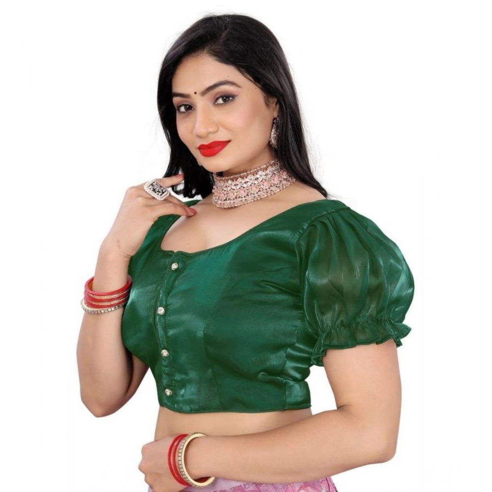 Generic Women's Jimmy Solid Designer Neck Elastic Sleeve Readymade Blouse (Green 38 , Alterable up to 42)-PID65829 - Image 3