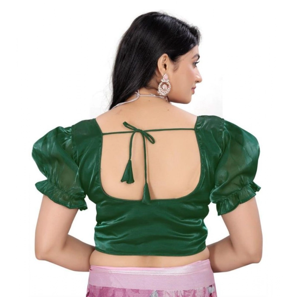Generic Women's Jimmy Solid Designer Neck Elastic Sleeve Readymade Blouse (Green 38 , Alterable up to 42)-PID65829 - Image 4
