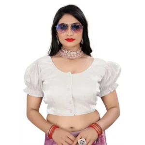 Generic Women's Jimmy Solid Designer Neck Elastic Sleeve Readymade Blouse (White 38 , Alterable up to 42)-PID65836