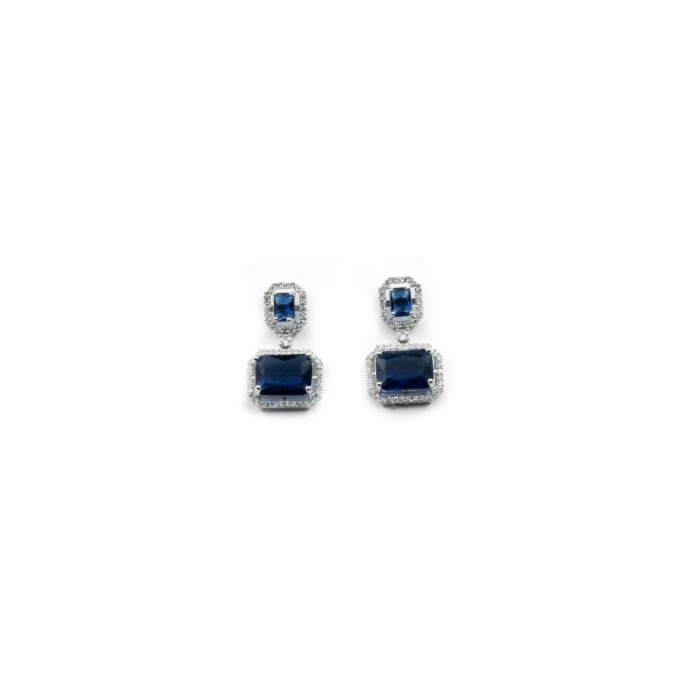 Generic Women's Brass Silver Plated Drop Earrings (Blue) - Image 5