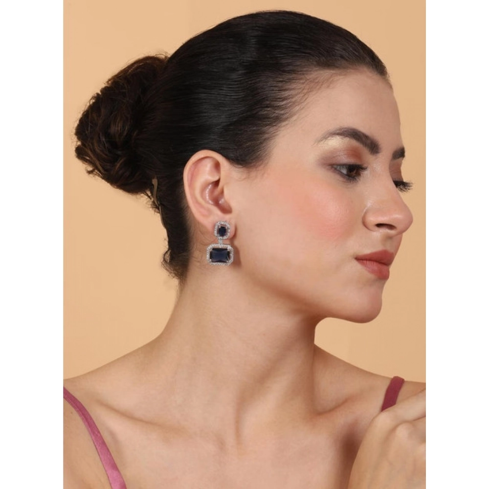 Generic Women's Brass Silver Plated Drop Earrings (Blue) - Image 3