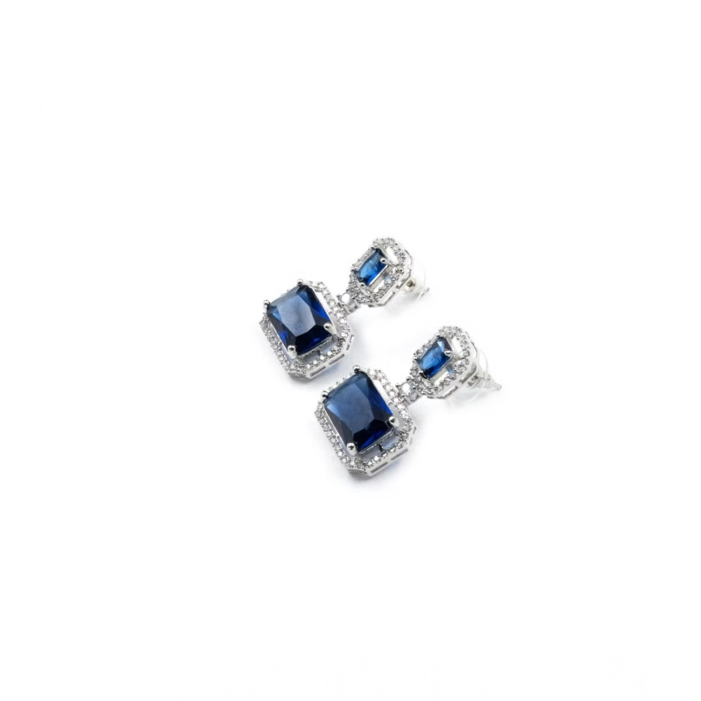 Generic Women's Brass Silver Plated Drop Earrings (Blue) - Image 2