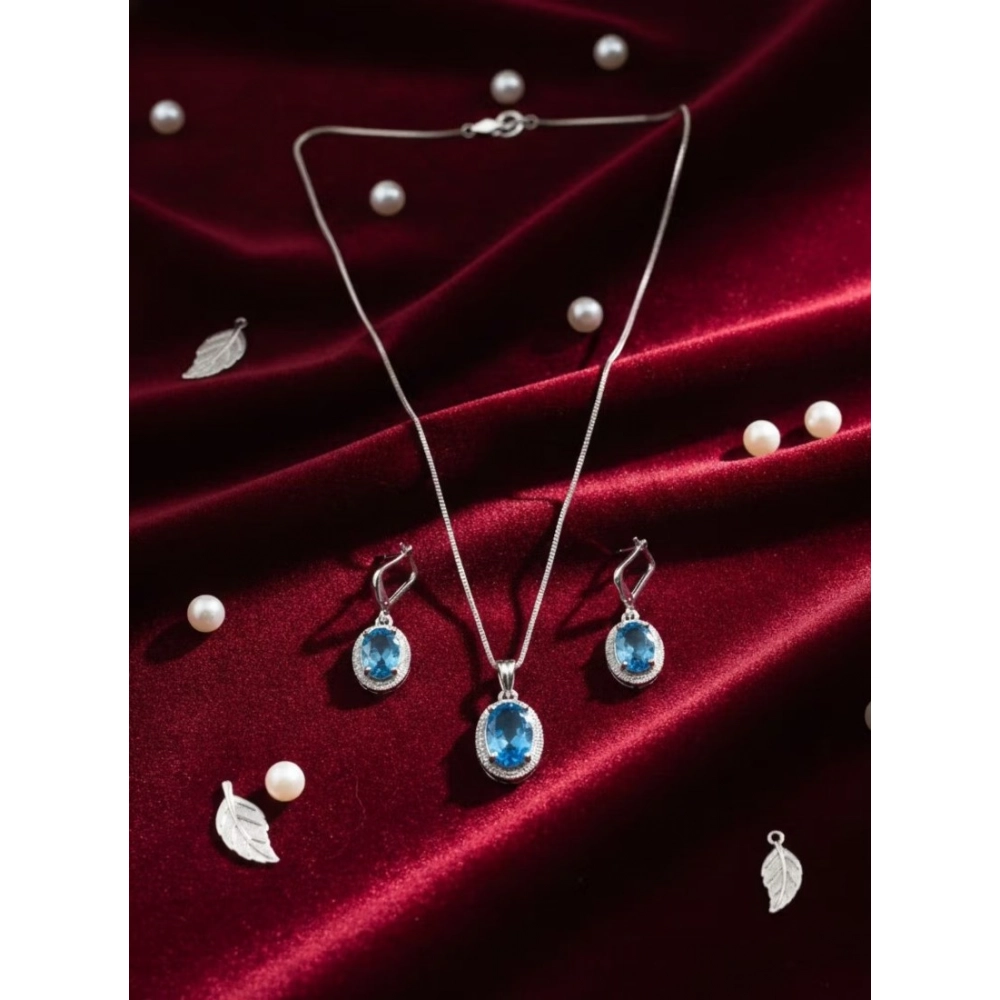 Generic Women's Brass Silver Plated Pendant Set (Blue) - Image 4