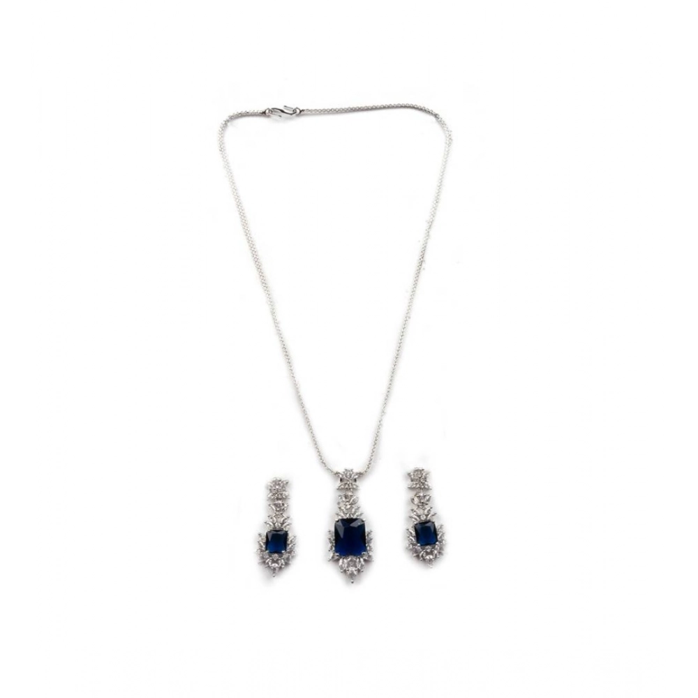 Generic Women's Brass Silver Plated Pendant Set (Blue) - Image 5
