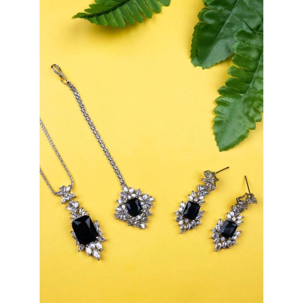 Generic Women's Brass Silver Plated Pendant Set (Blue) - Image 4