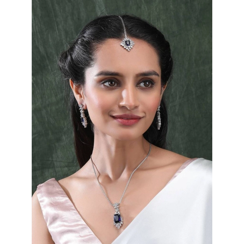 Generic Women's Brass Silver Plated Pendant Set (Blue) - Image 3